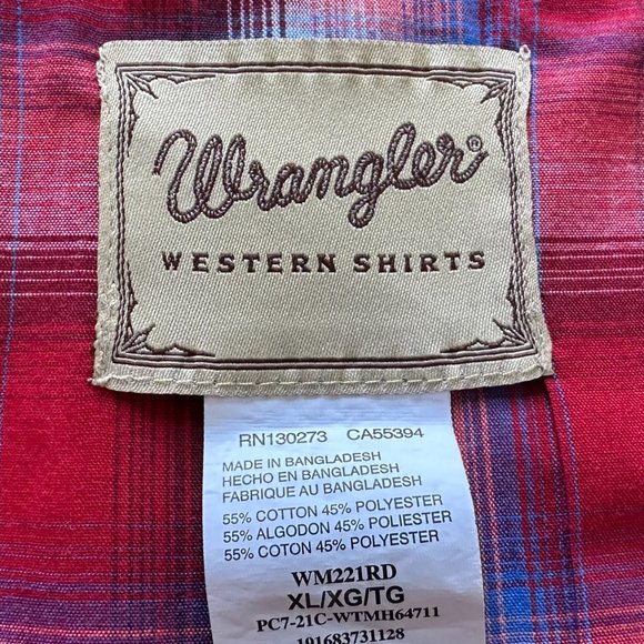 Wrangler Western Shirts Men’s Snap Shirt XL Like New Short Sleeves Red Plaid - Picture 3 of 11